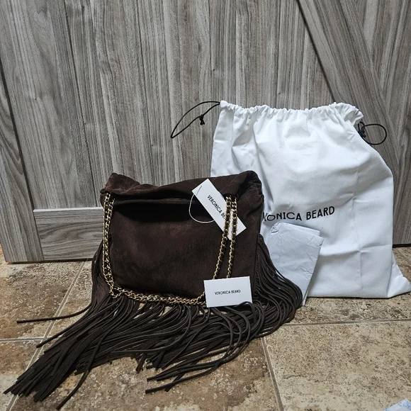 Veronica Beard Large Suede Fringe Slouch Shoulder Bag - Picture 8 of 16